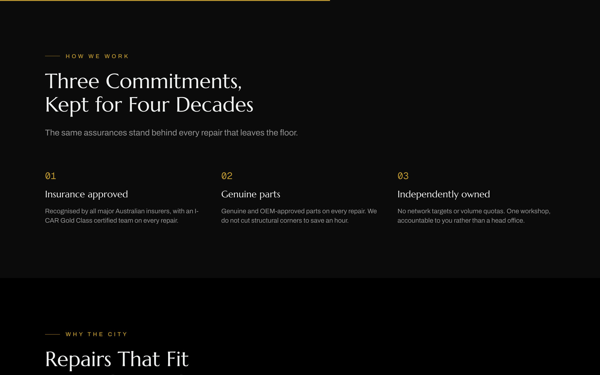 Bartels Autocare: Commitments on the Our Story page, desktop