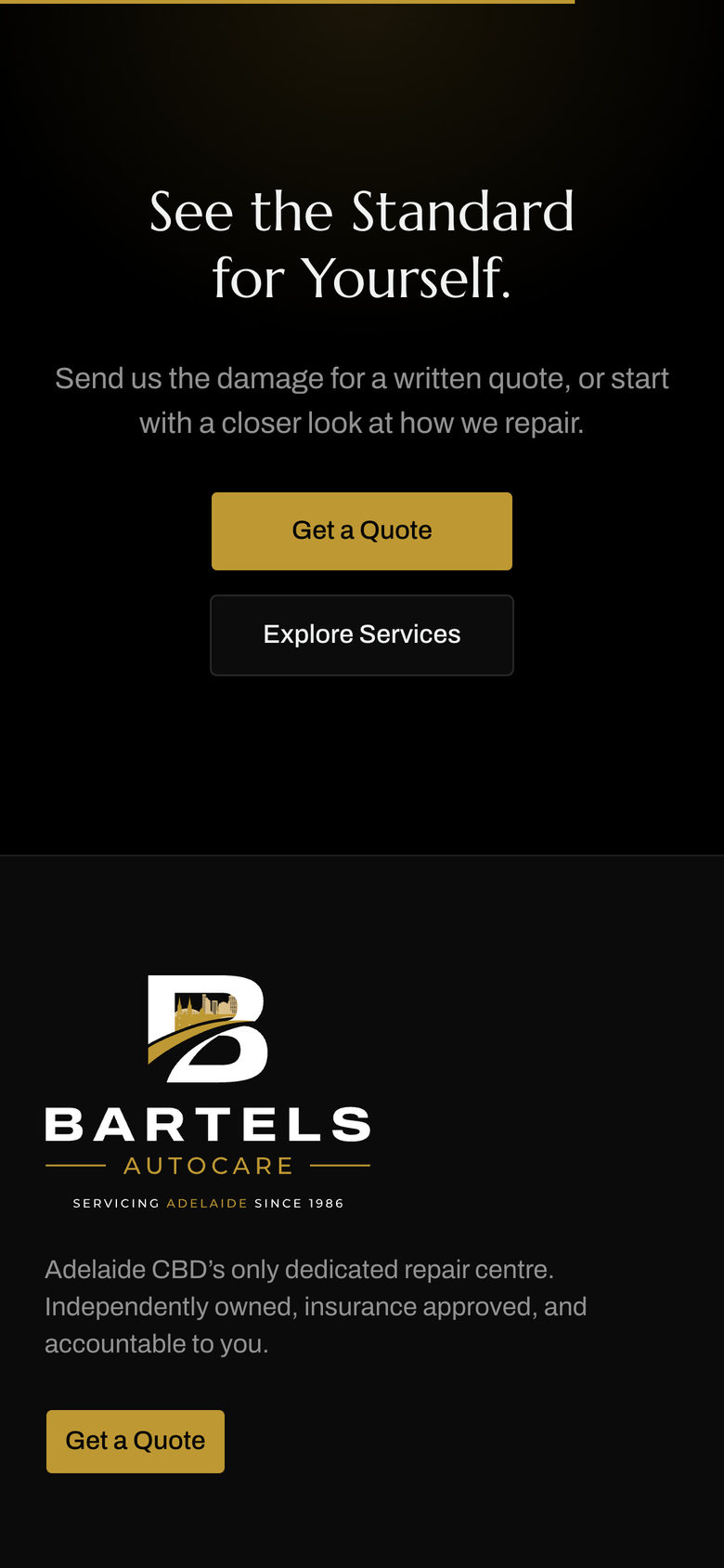 Bartels Autocare: closing call on the Our Story page, mobile