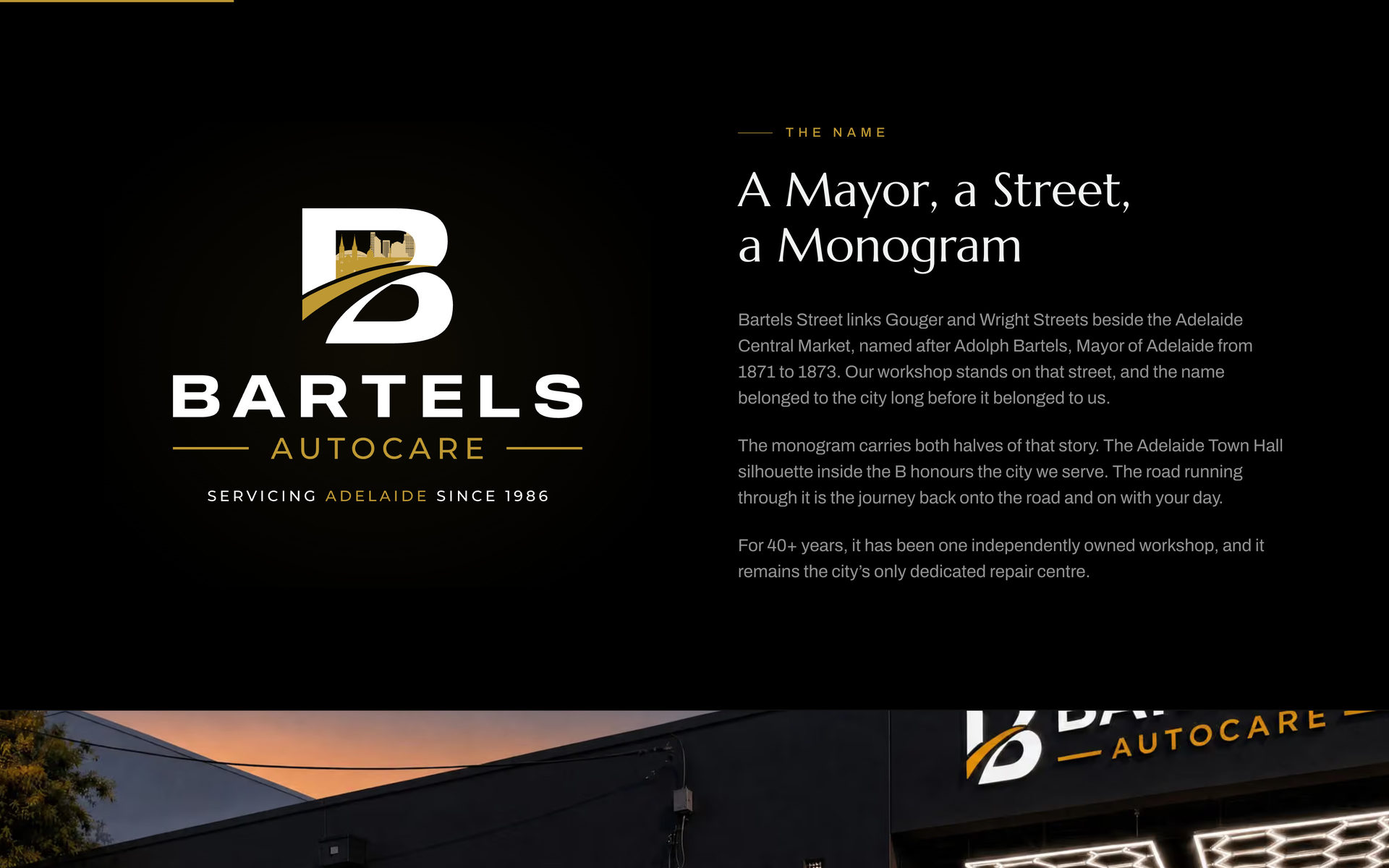Bartels Autocare: Origin Story on the Our Story page, desktop