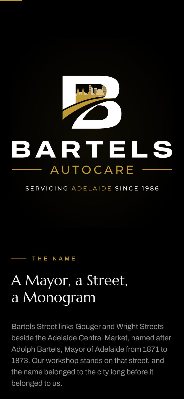 Bartels Autocare: Origin Story on the Our Story page, mobile
