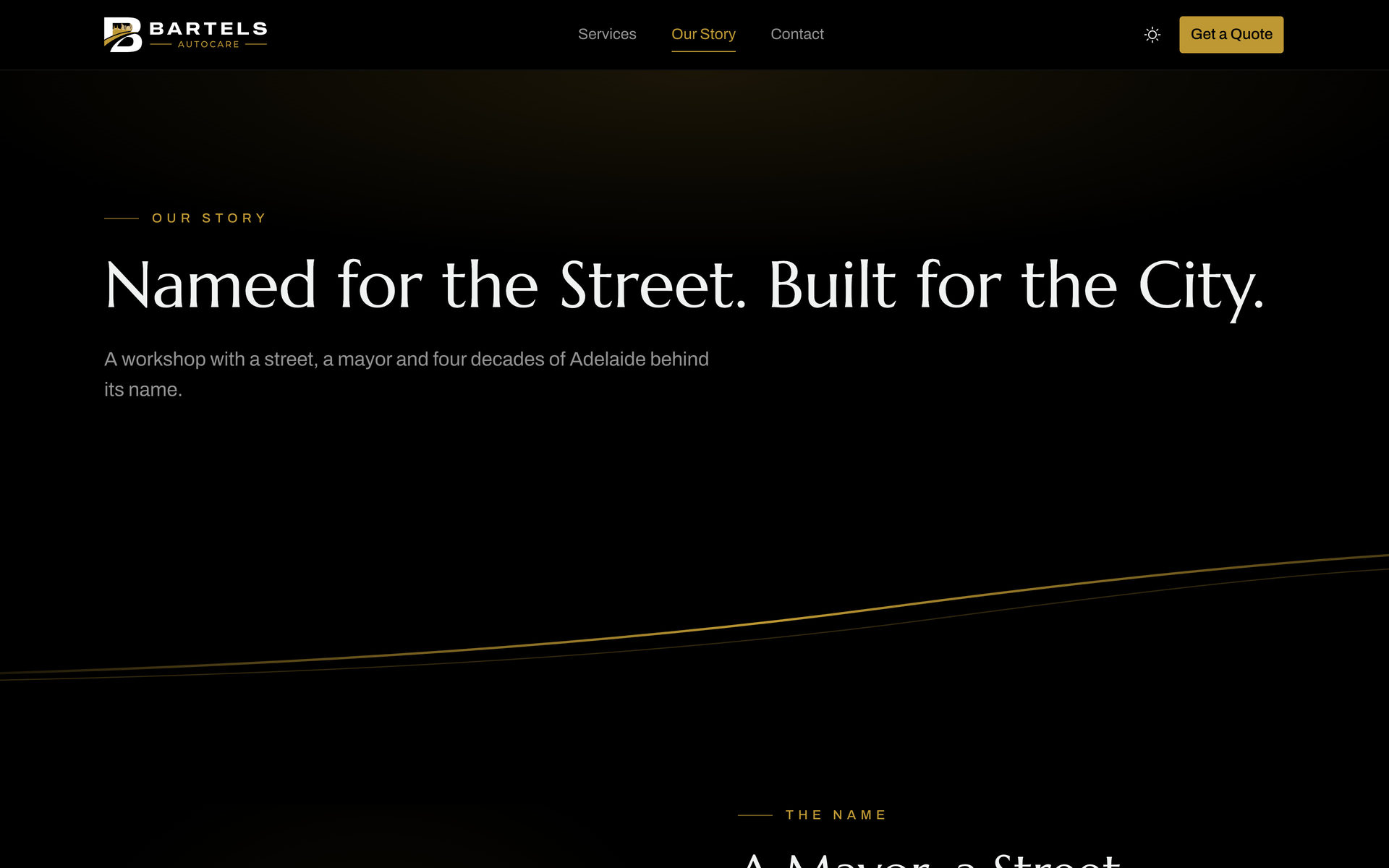 Bartels Autocare: Page Header on the Our Story page, desktop