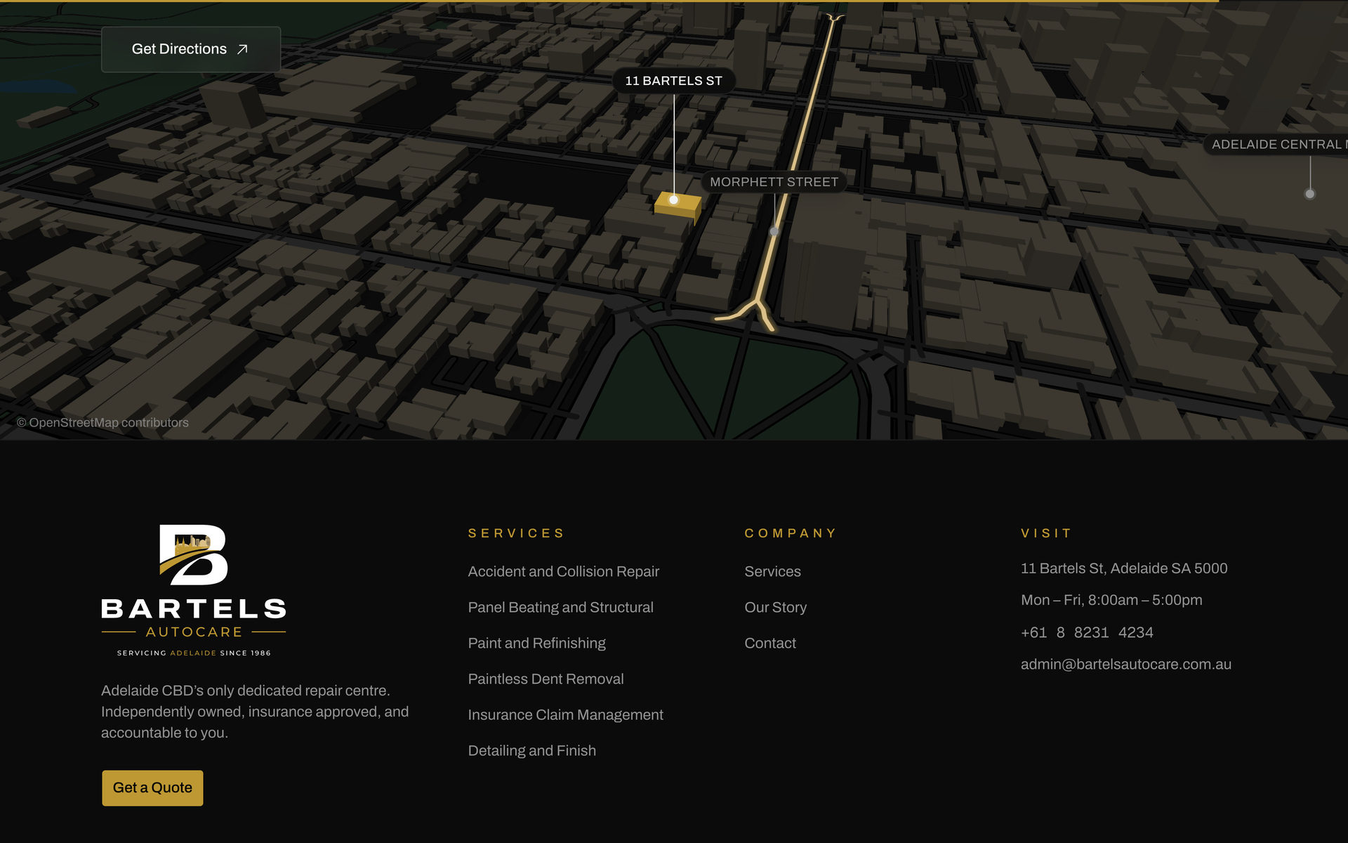 Bartels Autocare: Map on the Contact page, desktop