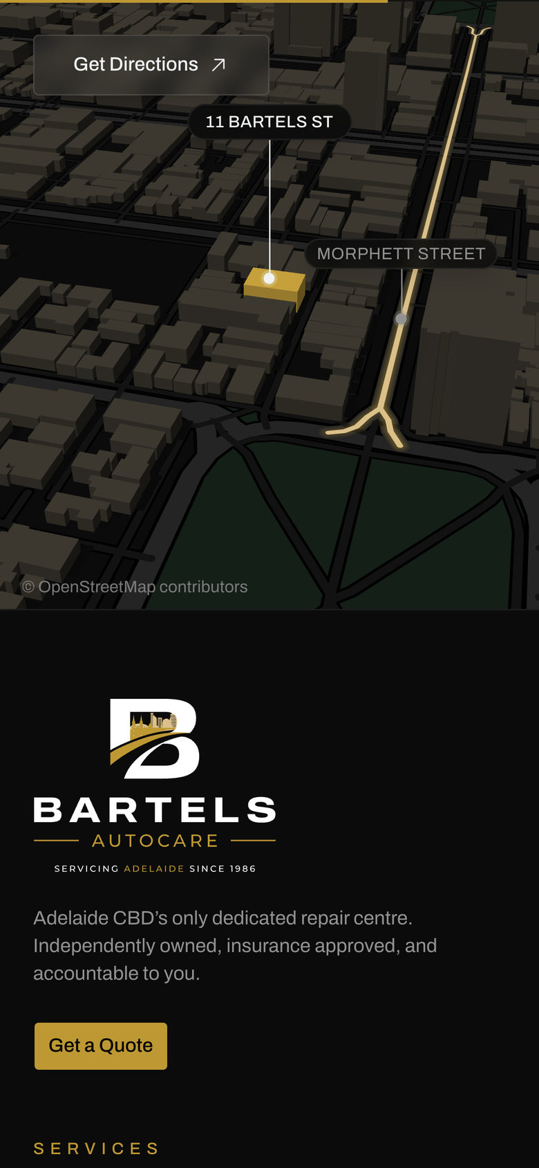 Bartels Autocare: Map on the Contact page, mobile