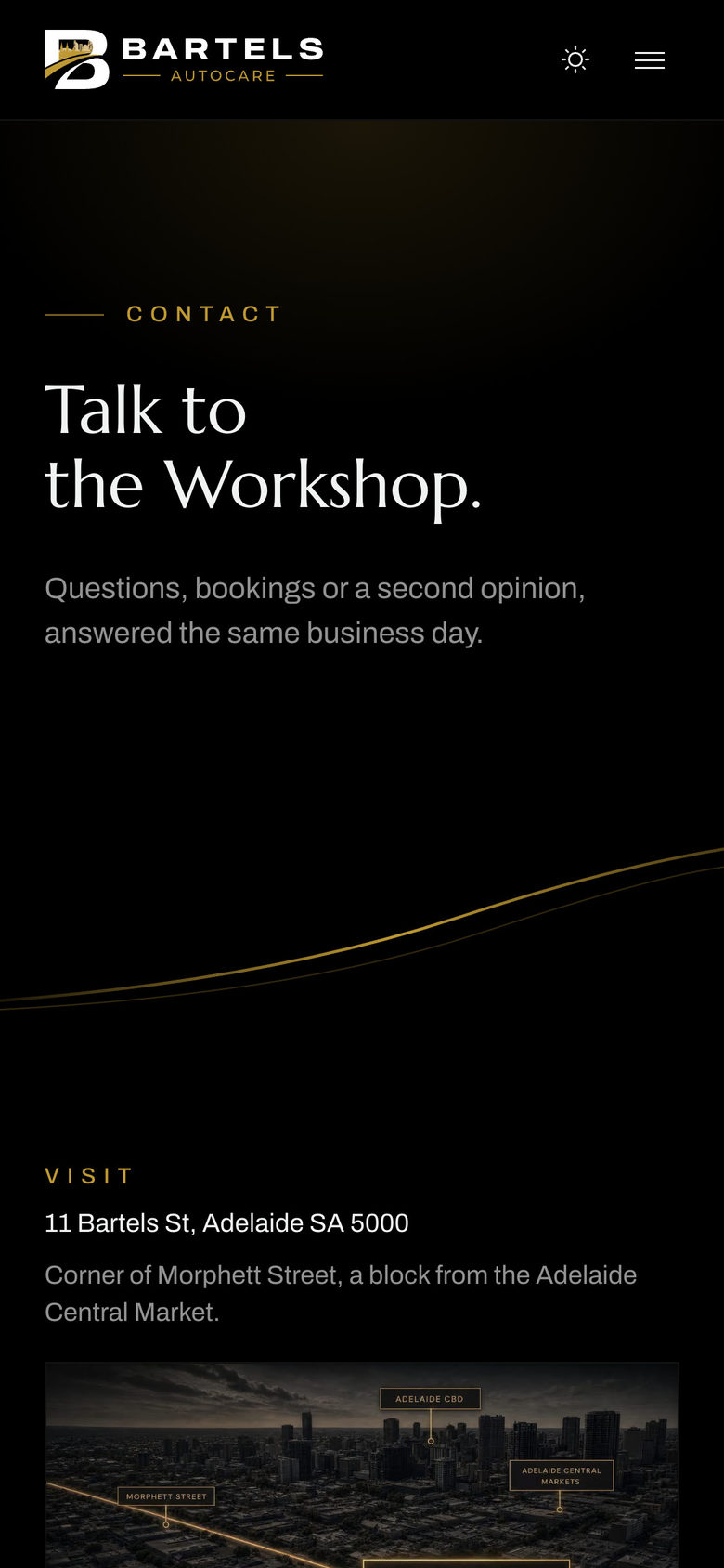 Bartels Autocare: Page Header on the Contact page, mobile