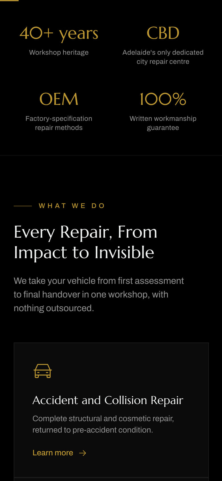 Bartels Autocare: Credentials on the Home page, mobile