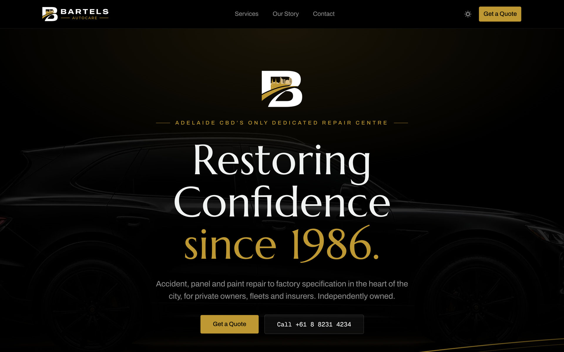 Bartels Autocare: Hero on the Home page, desktop