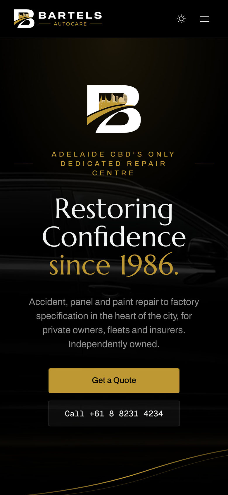 Bartels Autocare: Hero on the Home page, mobile