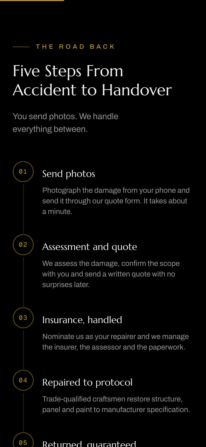 Bartels Autocare: Process on the Home page, mobile