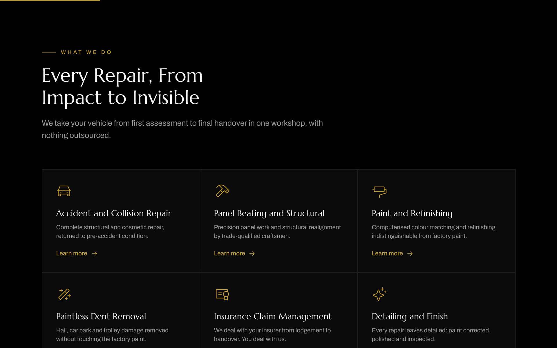 Bartels Autocare: Services Grid on the Home page, desktop