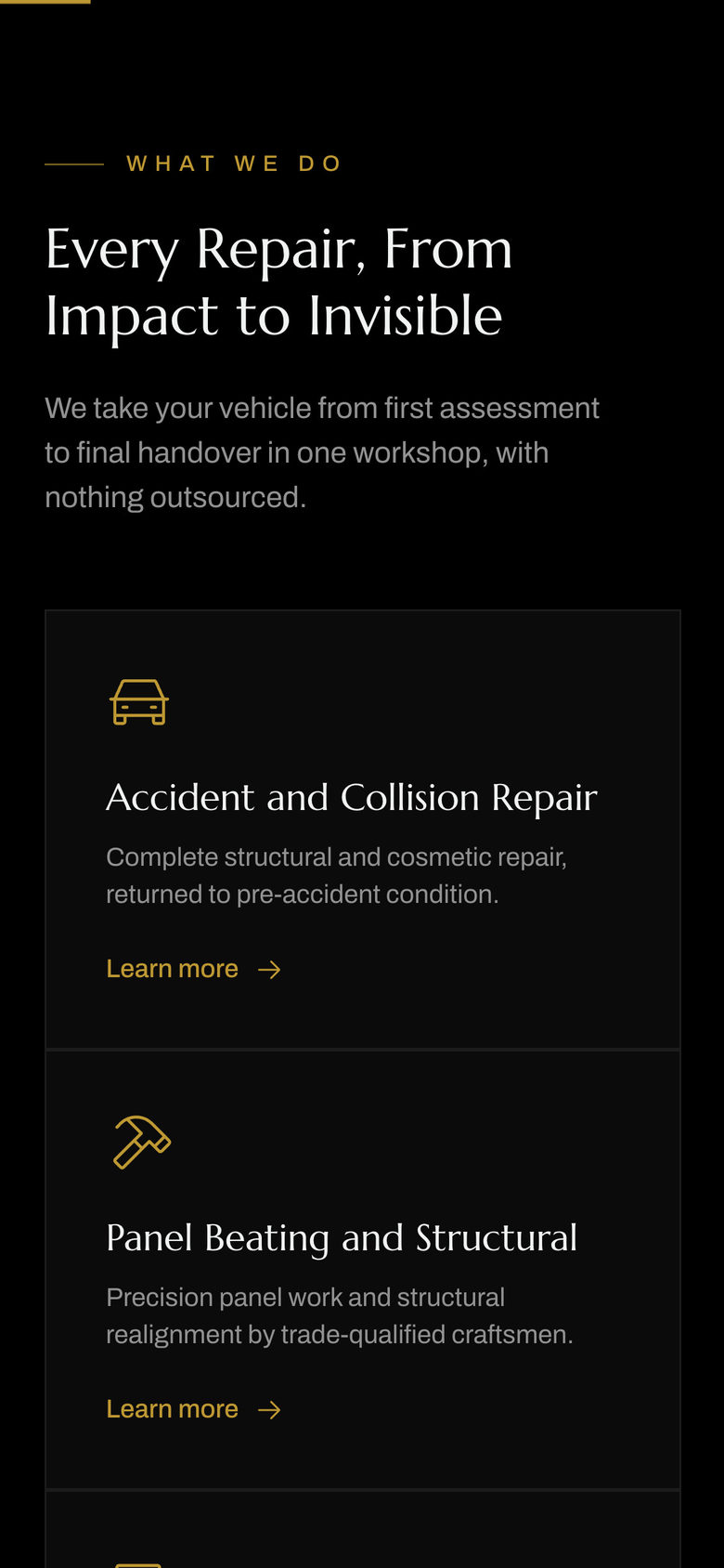 Bartels Autocare: Services Grid on the Home page, mobile
