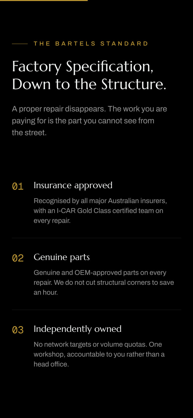 Bartels Autocare: Standards on the Home page, mobile