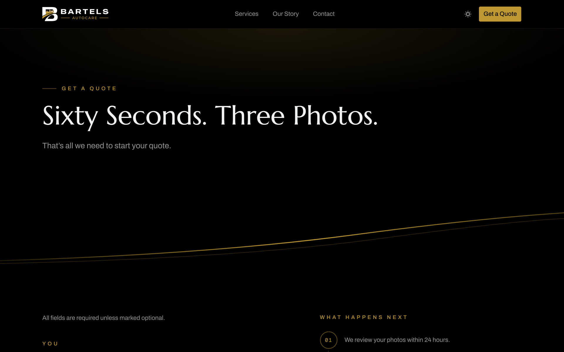 Bartels Autocare: Page Header on the Get a Quote page, desktop