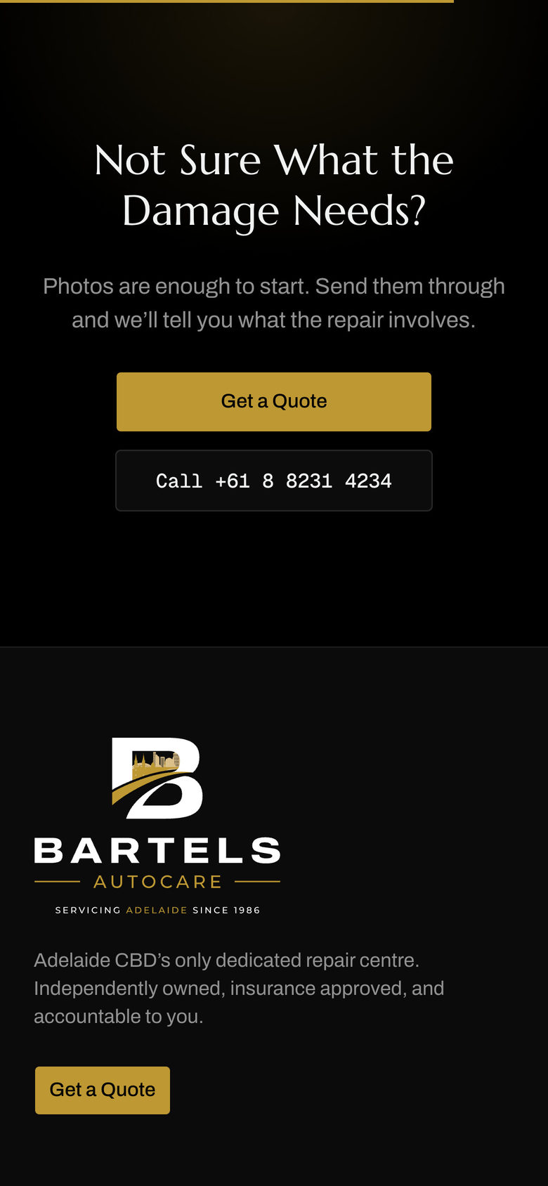 Bartels Autocare: closing call on the Services page, mobile