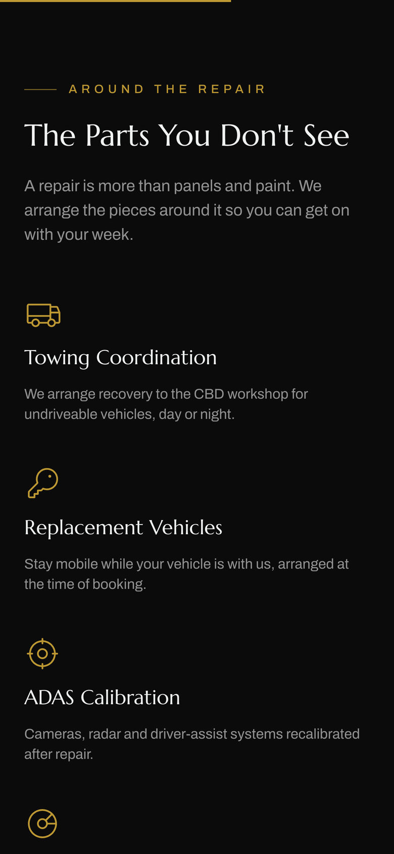 Bartels Autocare: Hidden Parts on the Services page, mobile
