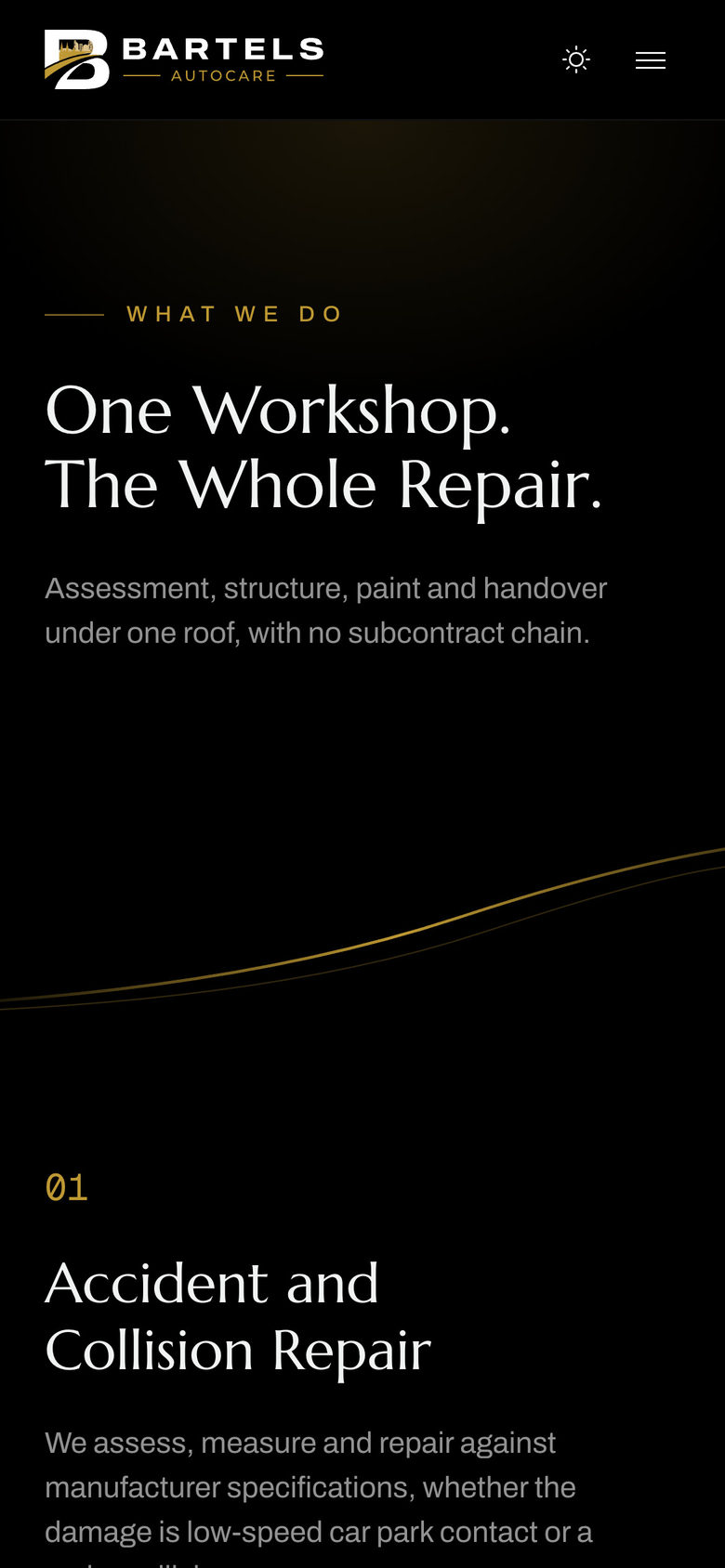 Bartels Autocare: Page Header on the Services page, mobile