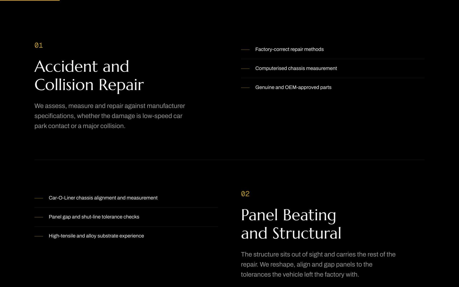 Bartels Autocare: Service List on the Services page, desktop