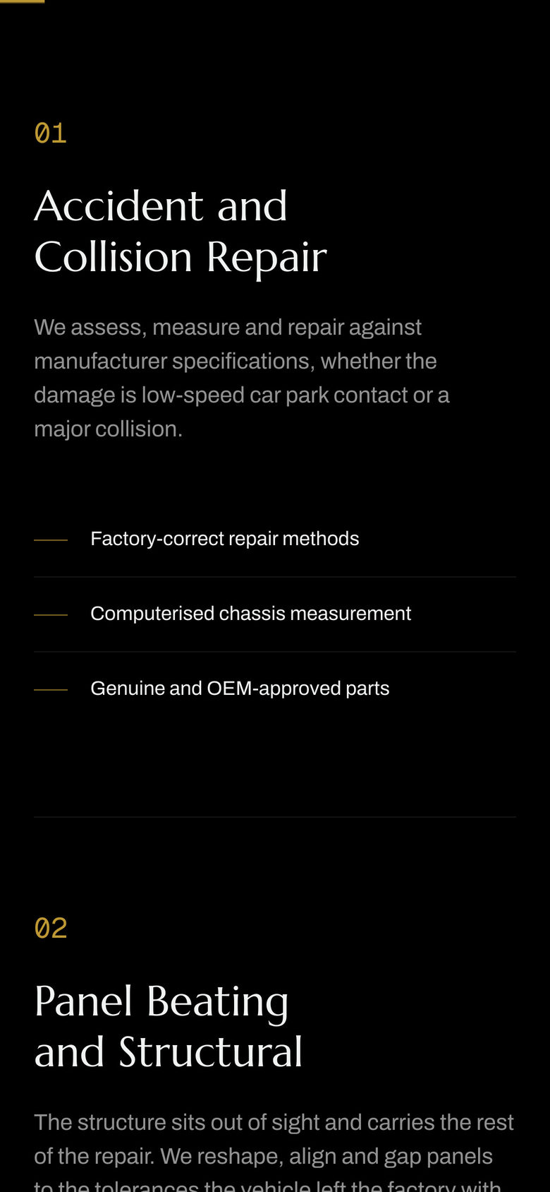 Bartels Autocare: Service List on the Services page, mobile