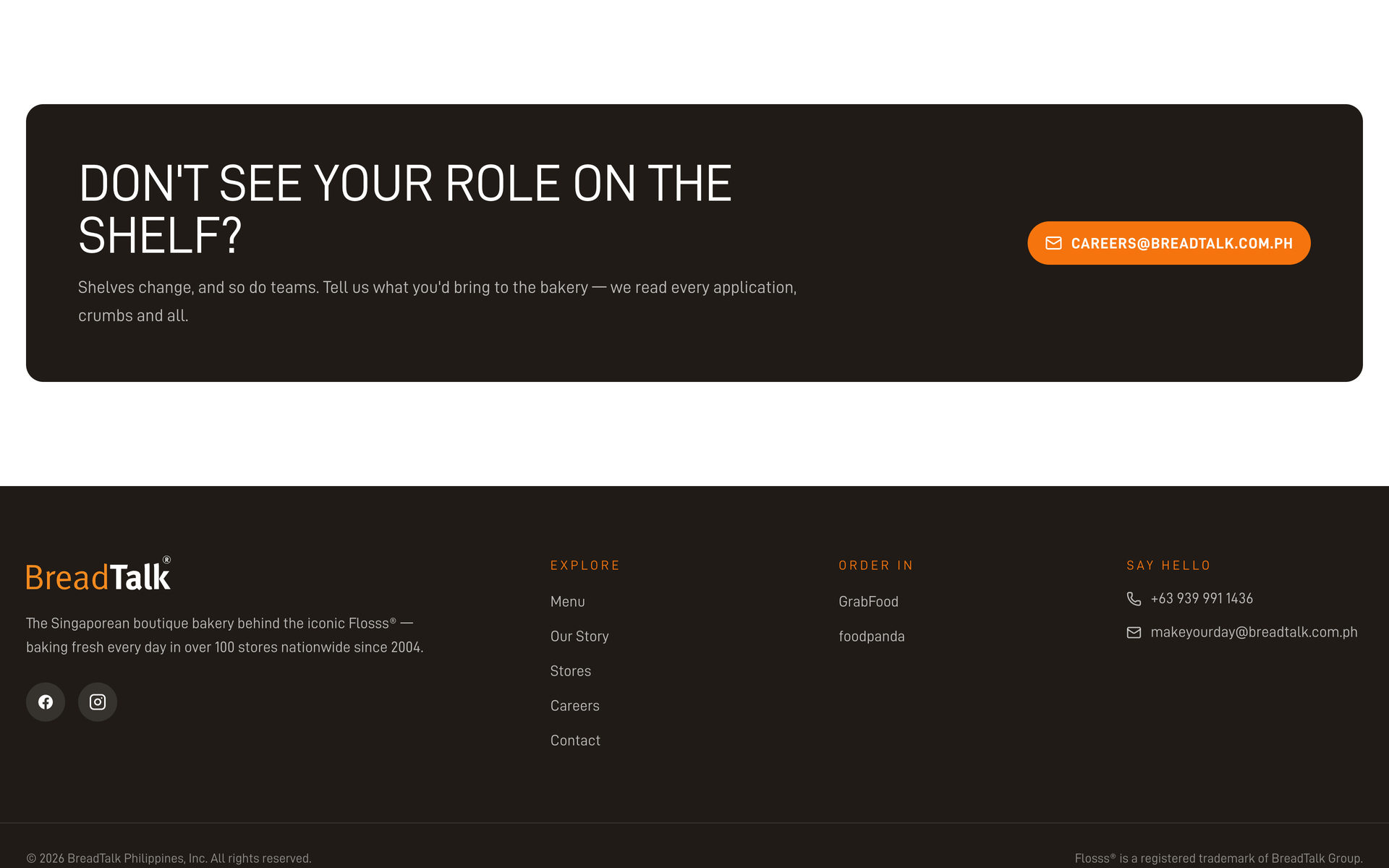 BreadTalk Philippines: General Application on the Careers page, desktop