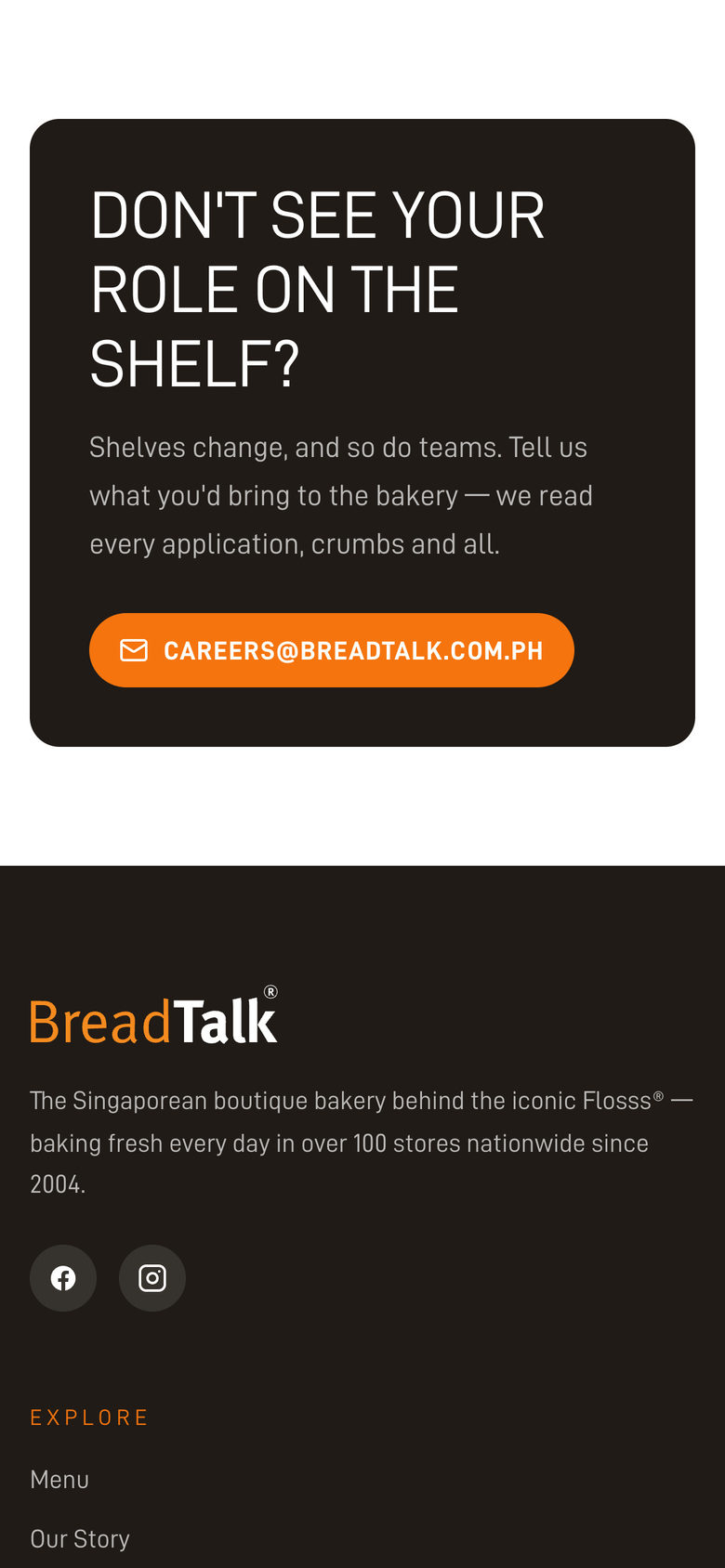 BreadTalk Philippines: General Application on the Careers page, mobile