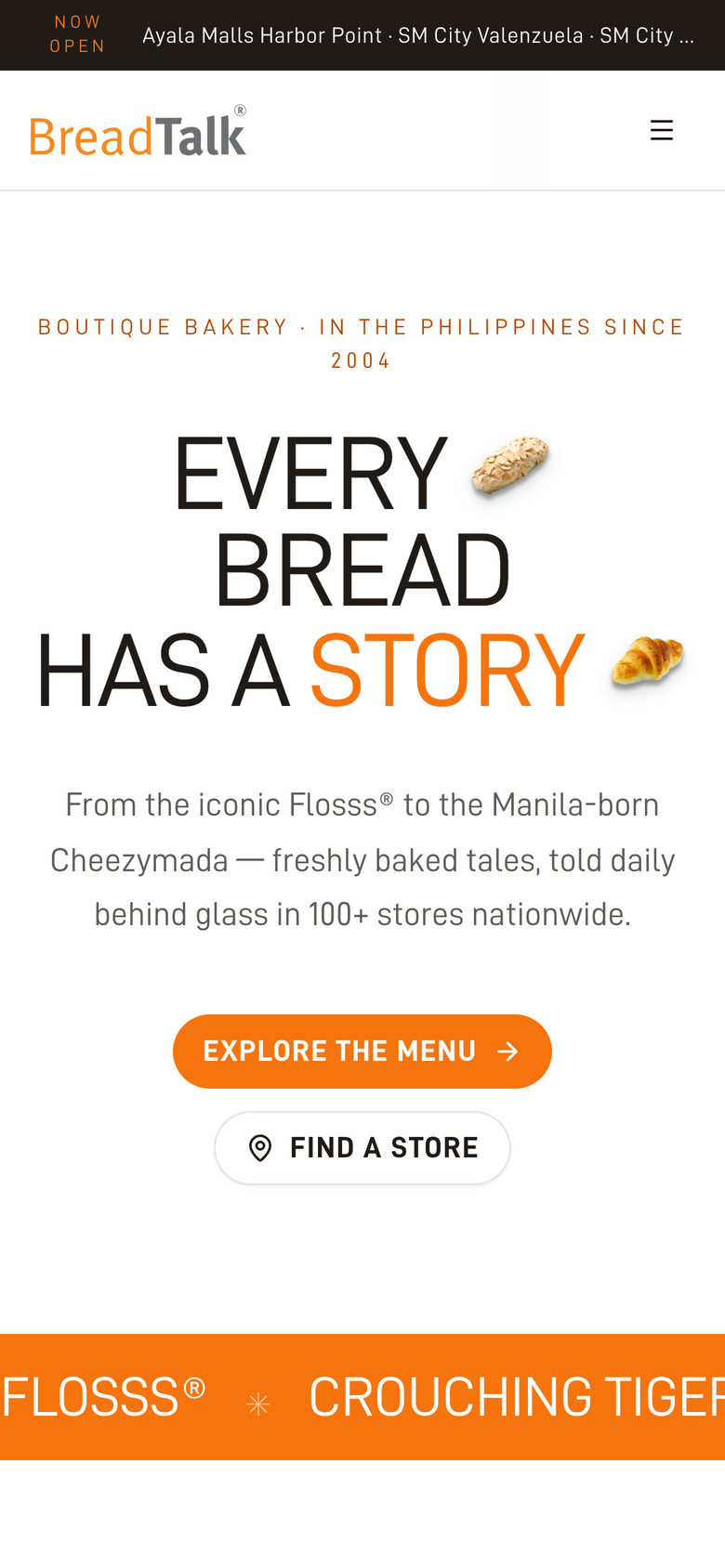 BreadTalk Philippines: Hero on the Home page, mobile