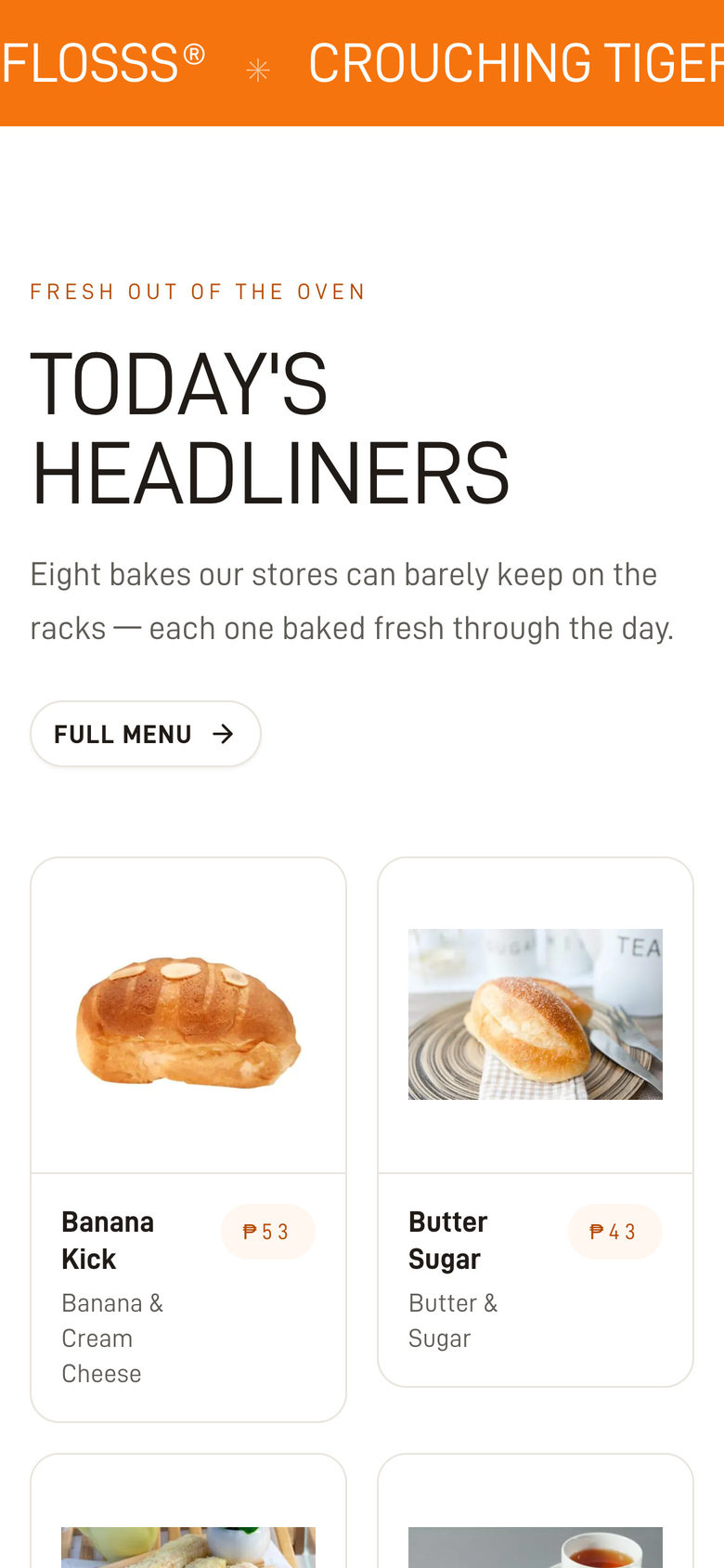 BreadTalk Philippines: Product Ticker on the Home page, mobile
