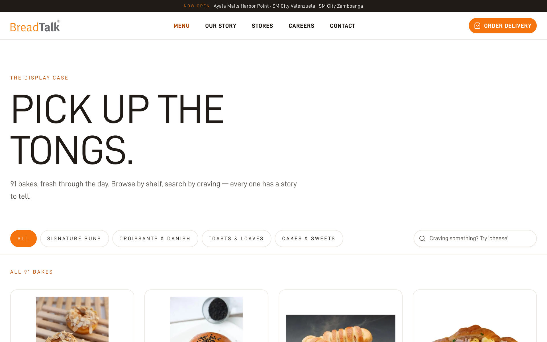 BreadTalk Philippines: Display Case Hero on the Menu page, desktop