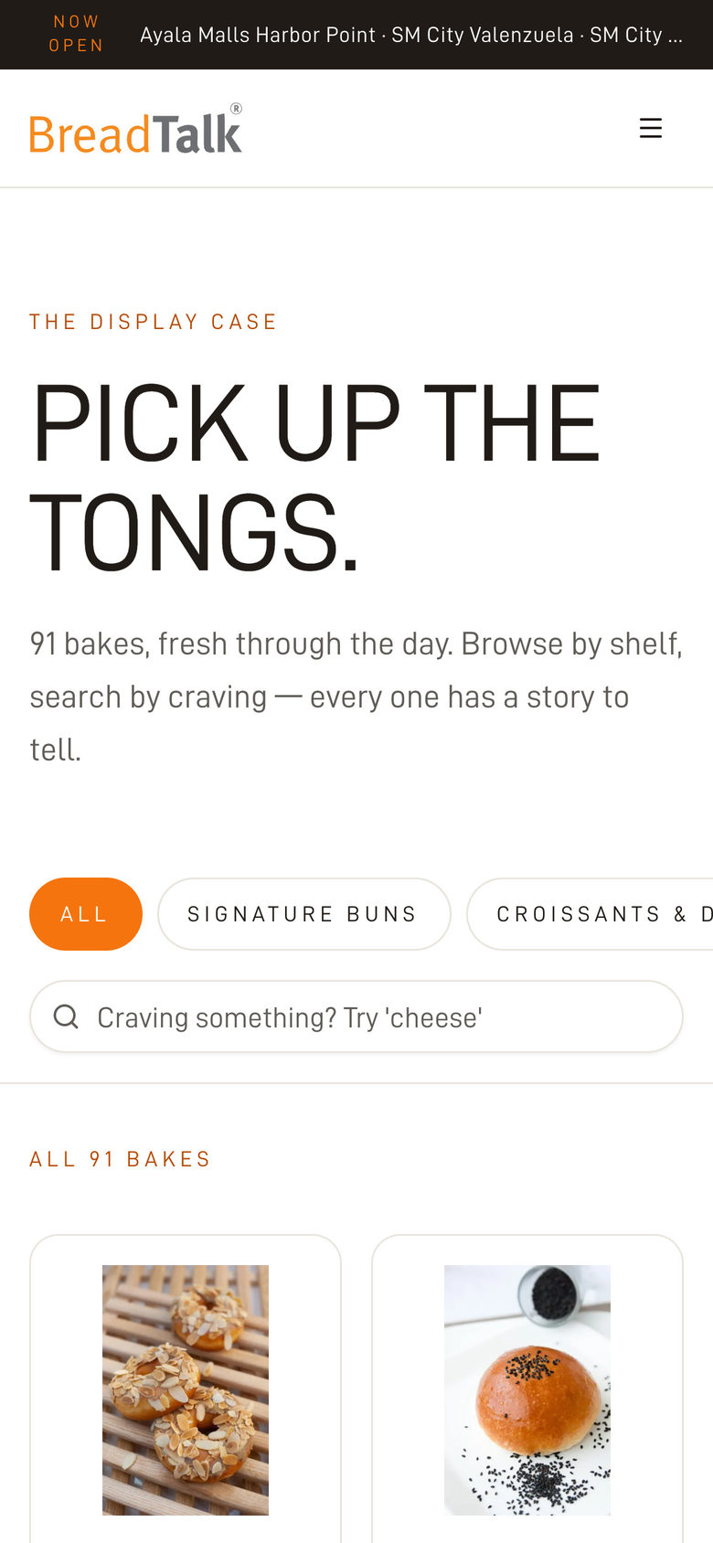 BreadTalk Philippines: Display Case Hero on the Menu page, mobile