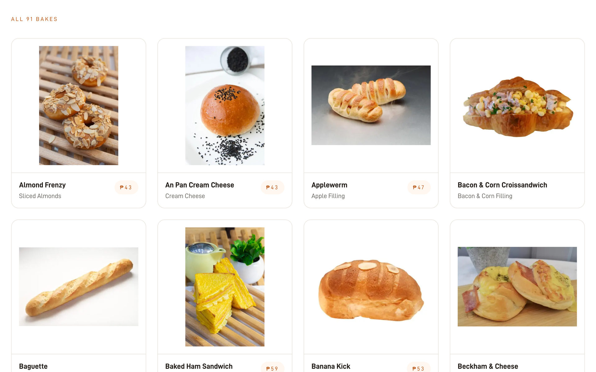BreadTalk Philippines: Menu Grid on the Menu page, desktop