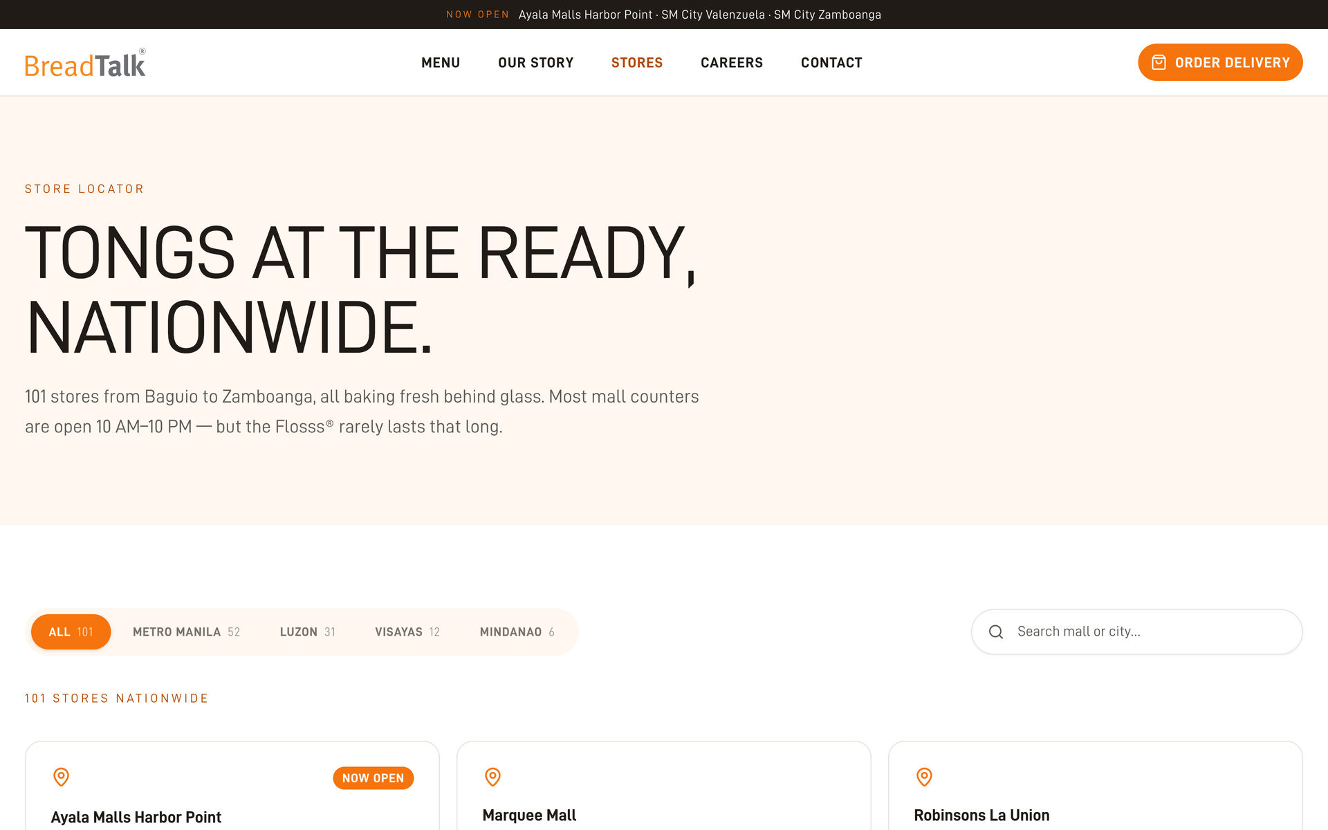 BreadTalk Philippines: Hero on the Stores page, desktop