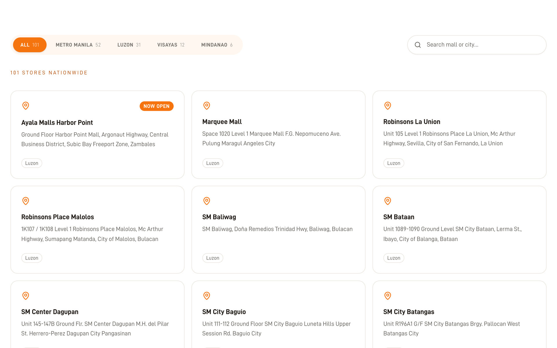 BreadTalk Philippines: Store Locator on the Stores page, desktop