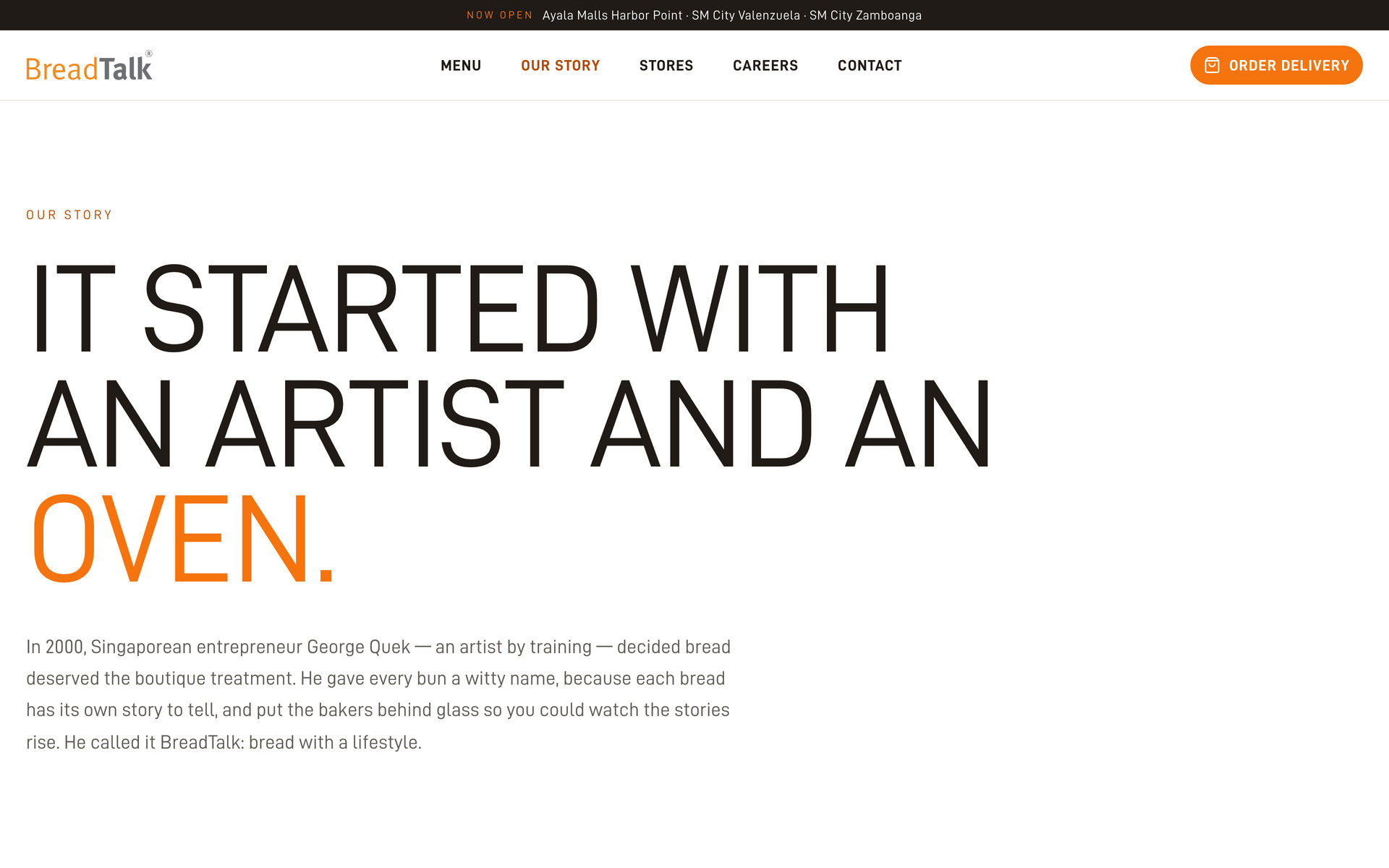 BreadTalk Philippines: Hero on the Story page, desktop