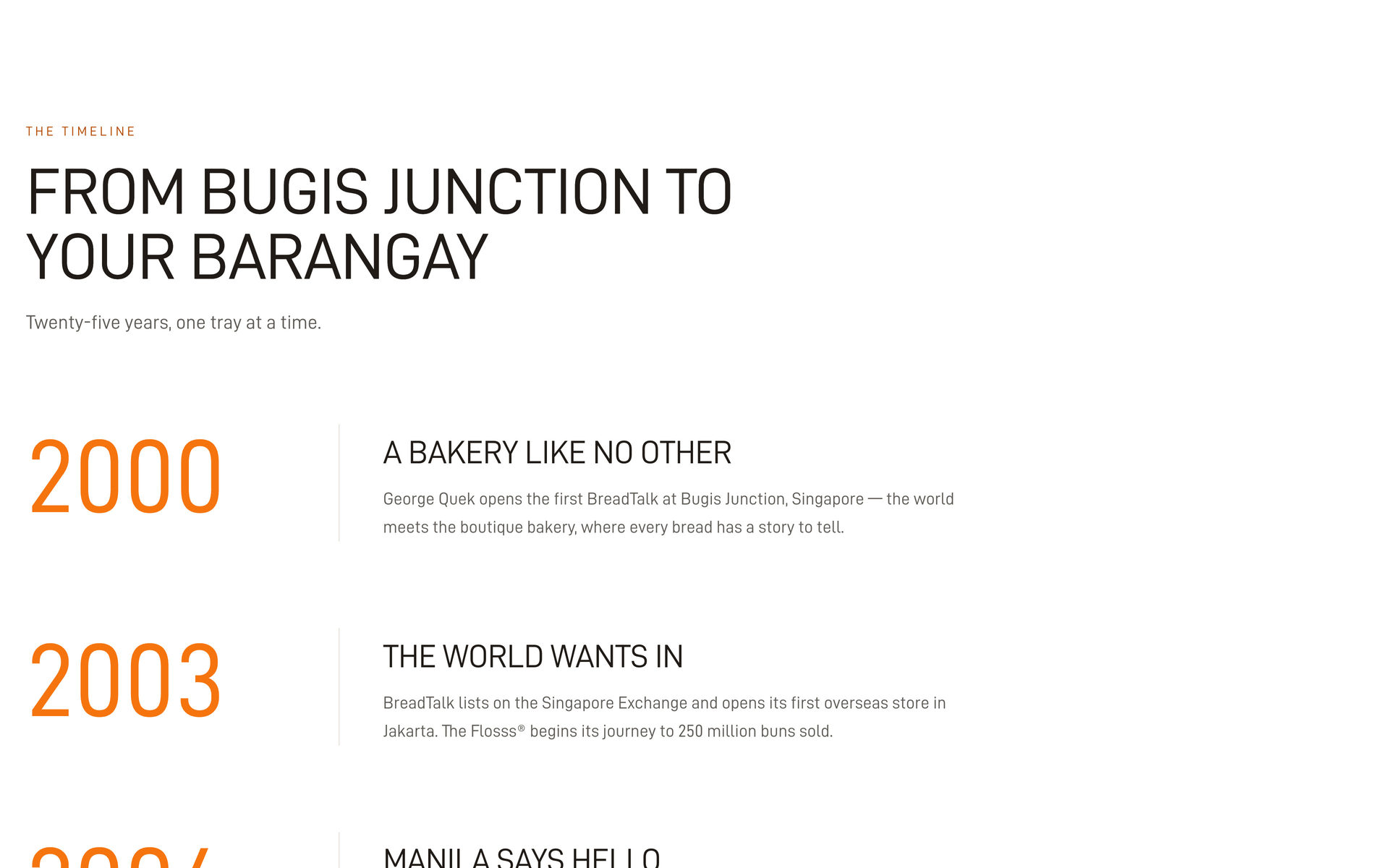 BreadTalk Philippines: Timeline on the Story page, desktop