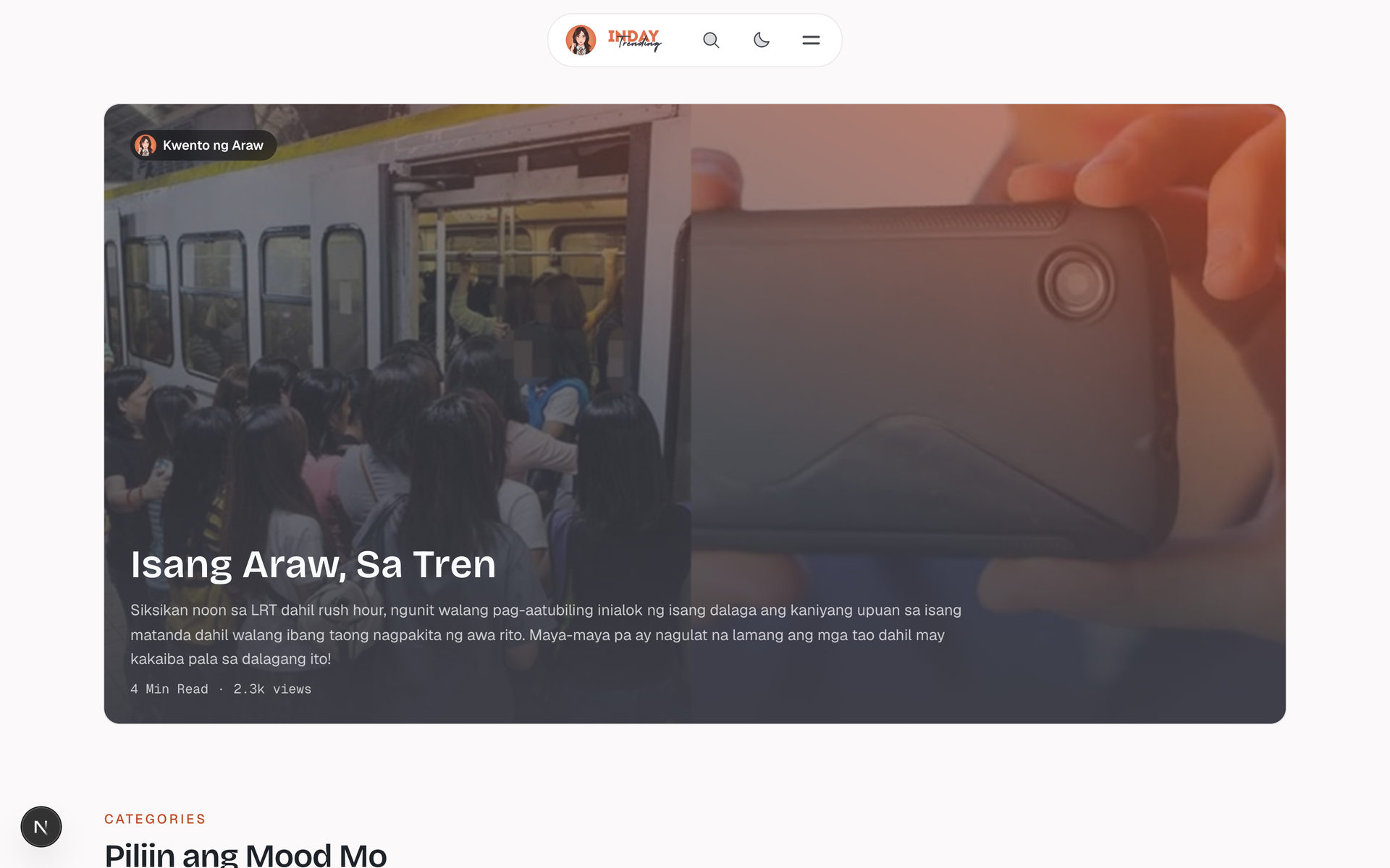Inday Trending: Hero on the Home page, desktop