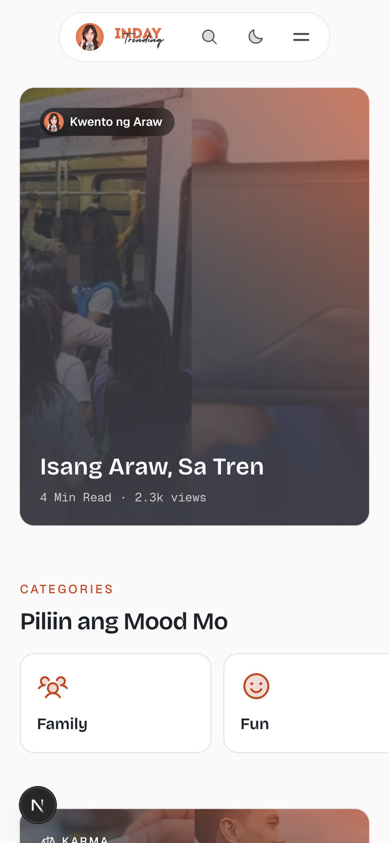 Inday Trending: Hero on the Home page, mobile