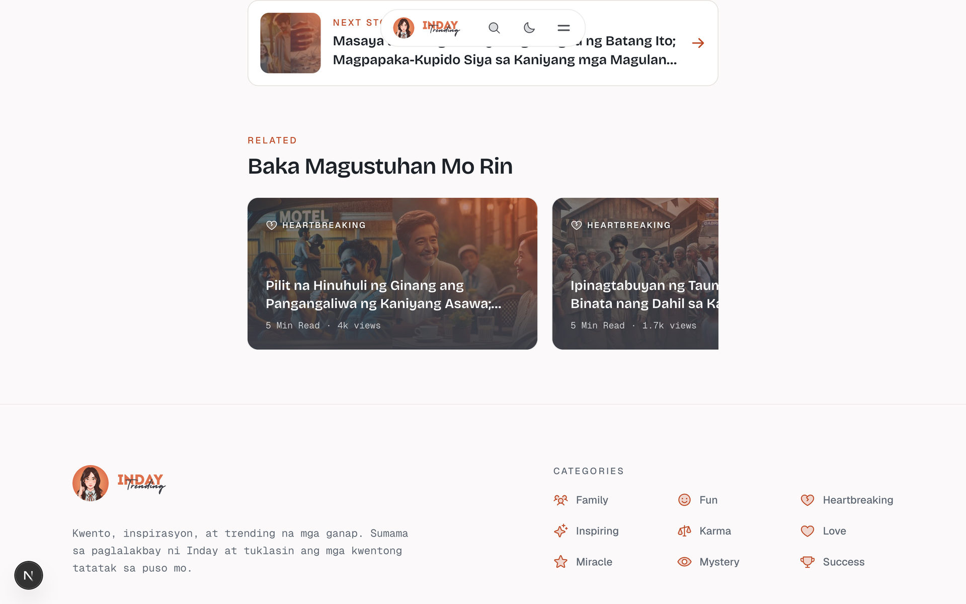 Inday Trending: Next Story on the Story page, desktop