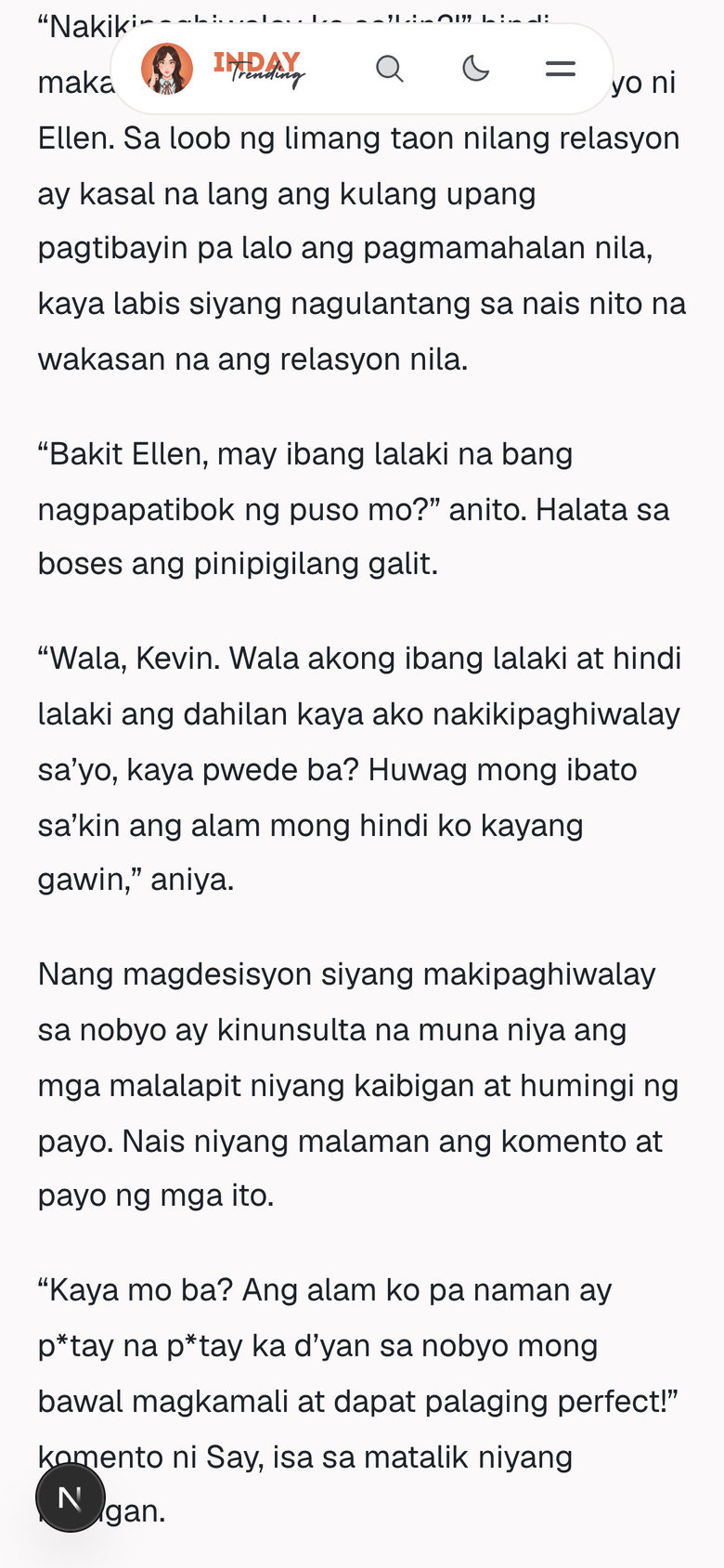 Inday Trending: Story Body on the Story page, mobile