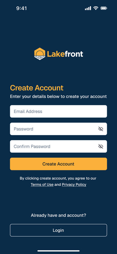 Lakefront Finance: Create Account on the Account page, mobile