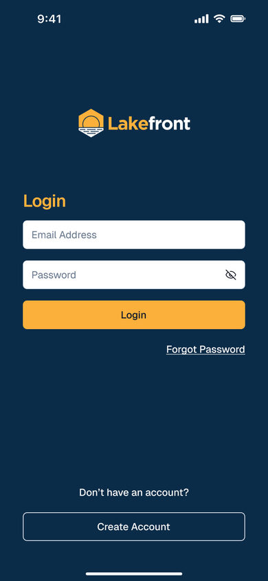 Lakefront Finance: Login on the Account page, mobile