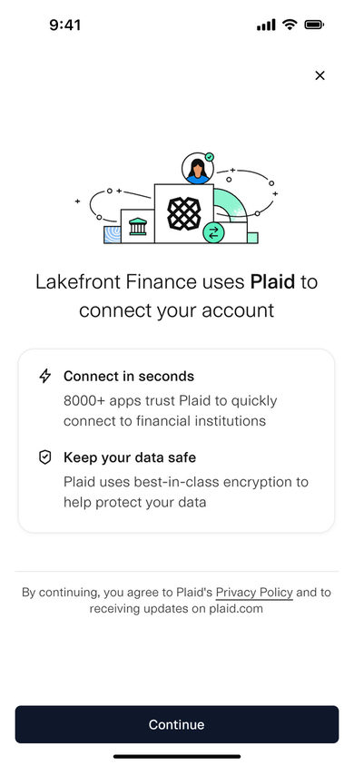 Lakefront Finance: Plaid Consent on the Connect page, mobile