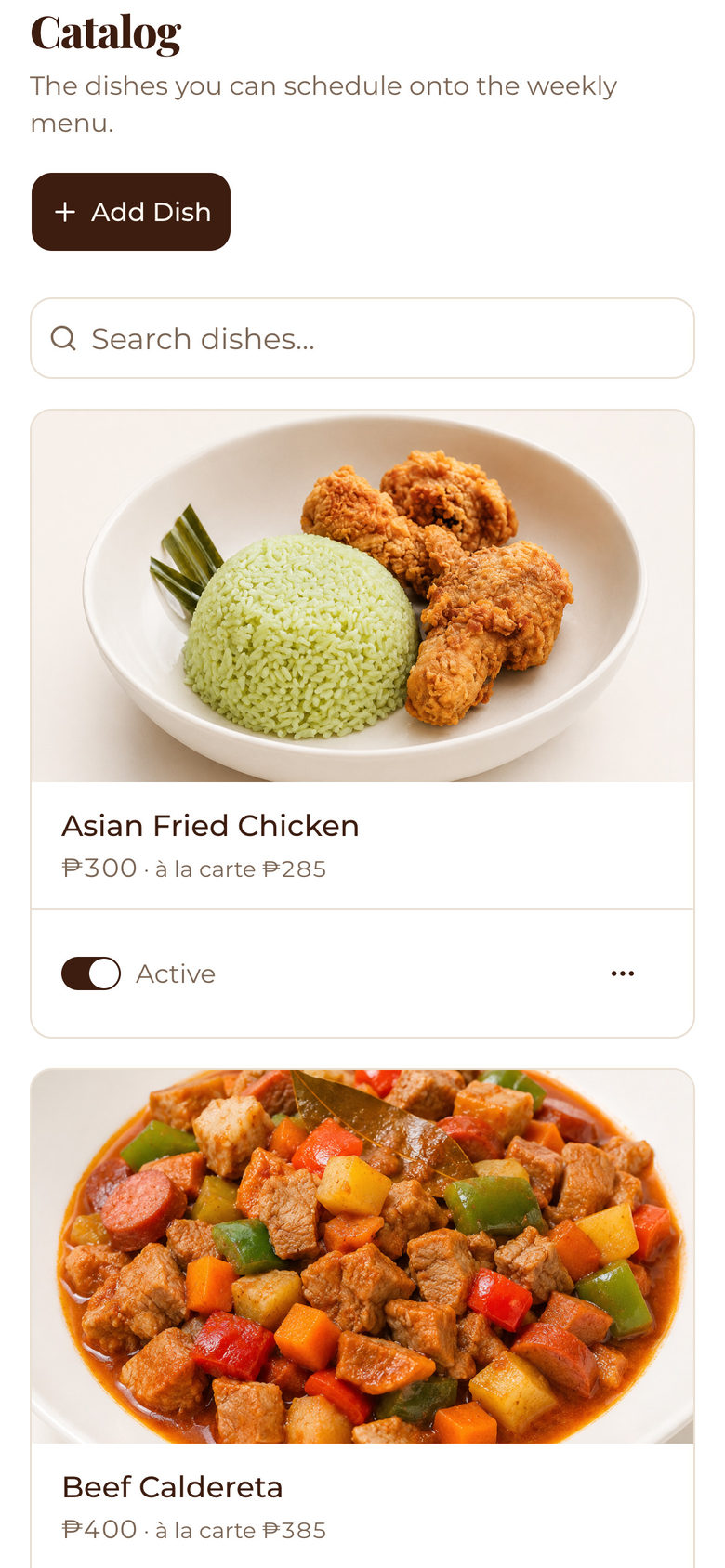 Mesafina Kitchen: page head on the Setup page, mobile