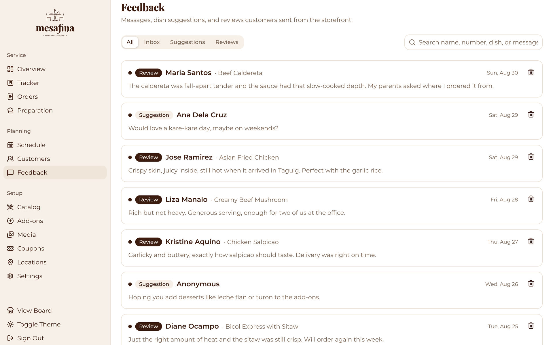 Mesafina Kitchen: page head on the Planning page, desktop
