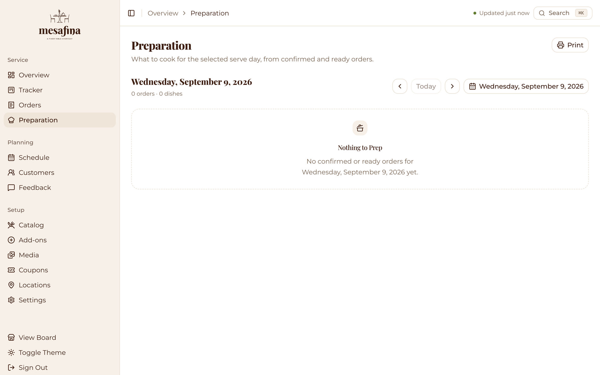 Mesafina Kitchen: Page Head on the Service page, desktop