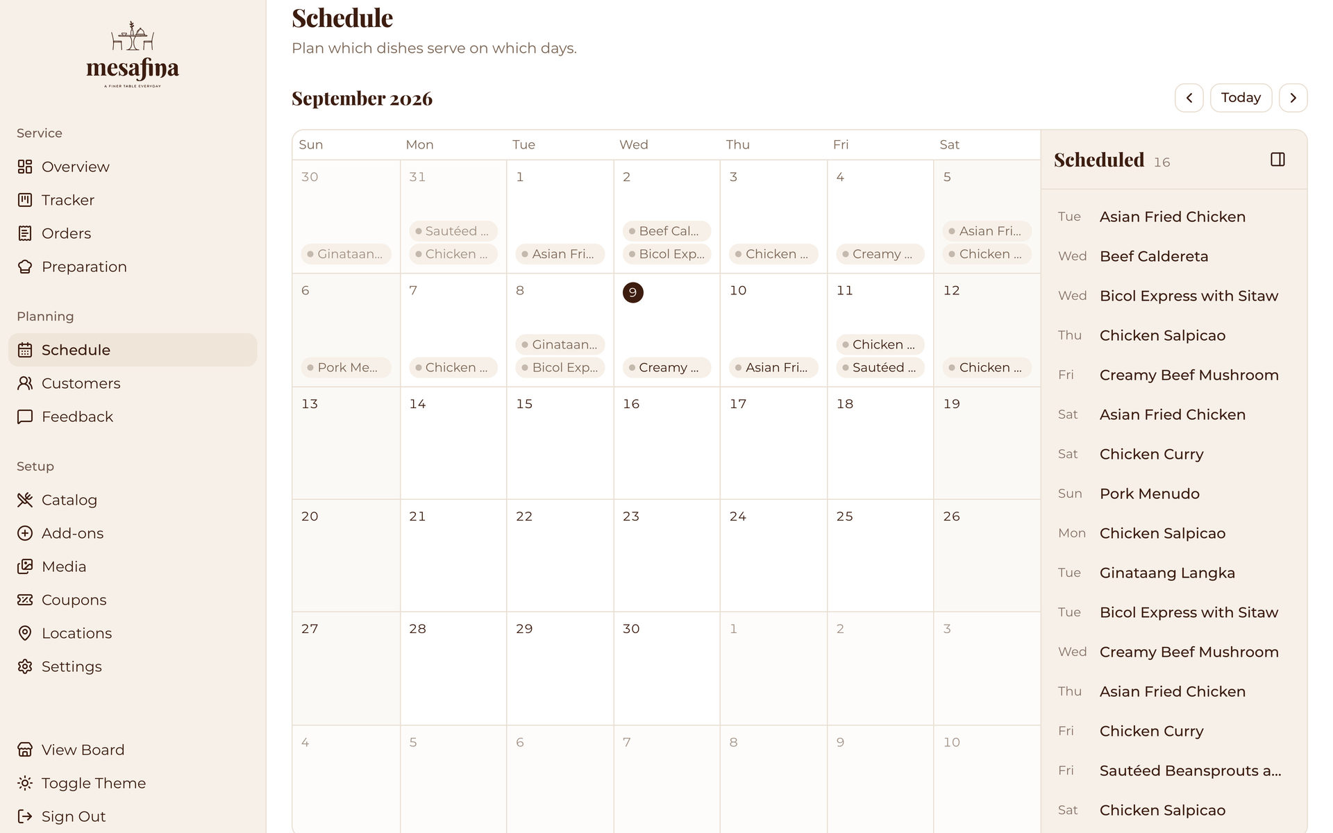 Mesafina Kitchen: page head on the Planning page, desktop