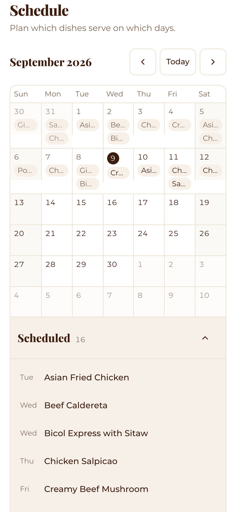 Mesafina Kitchen: page head on the Planning page, mobile