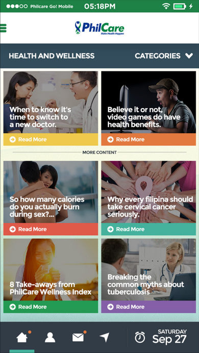 PhilCare: Categories on the Health and Wellness page, mobile