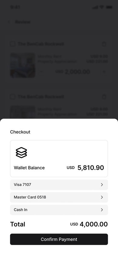 Stacked: Checkout on the Invest page, mobile