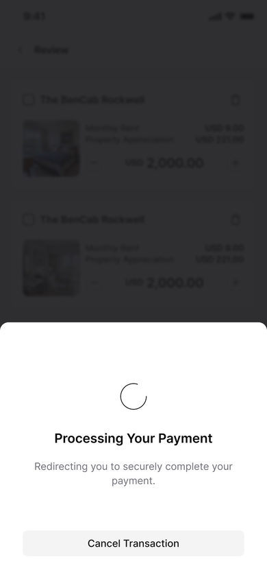 Stacked: Processing on the Invest page, mobile