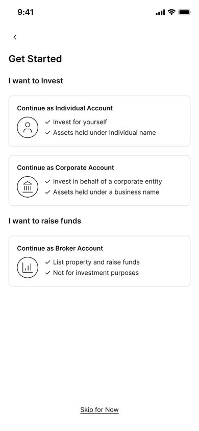 Stacked: Account Type on the Onboarding page, mobile