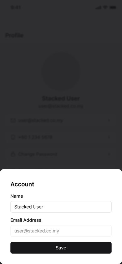 Stacked: Account on the Profile page, mobile