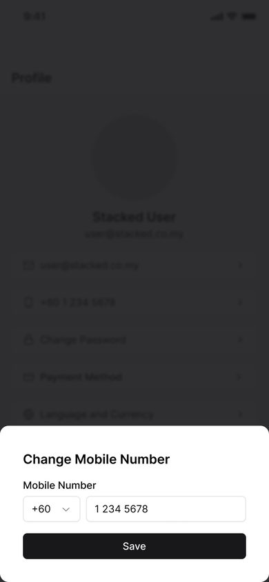 Stacked: Mobile Number on the Profile page, mobile
